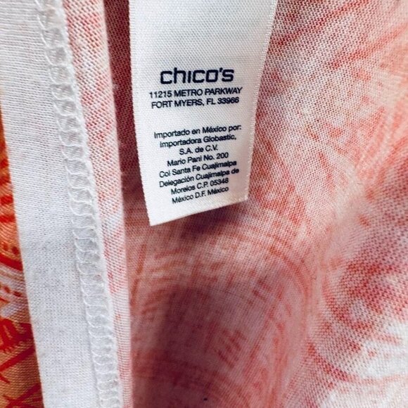Chicos Womens V Neck Shirt Size Large Orange Geometric Metallic Rhinestones - Picture 7 of 10